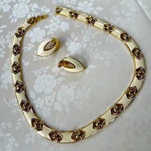Necklace and Earrings Set, white and Gold